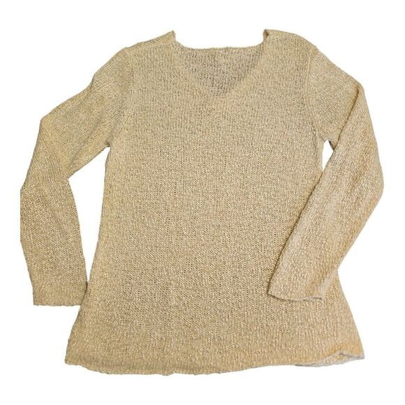 NWOT Eileen Fisher Linen Blend‎ Italian Yarn V-Neckline Sweater Medium Yellow - Picture 2 of 8